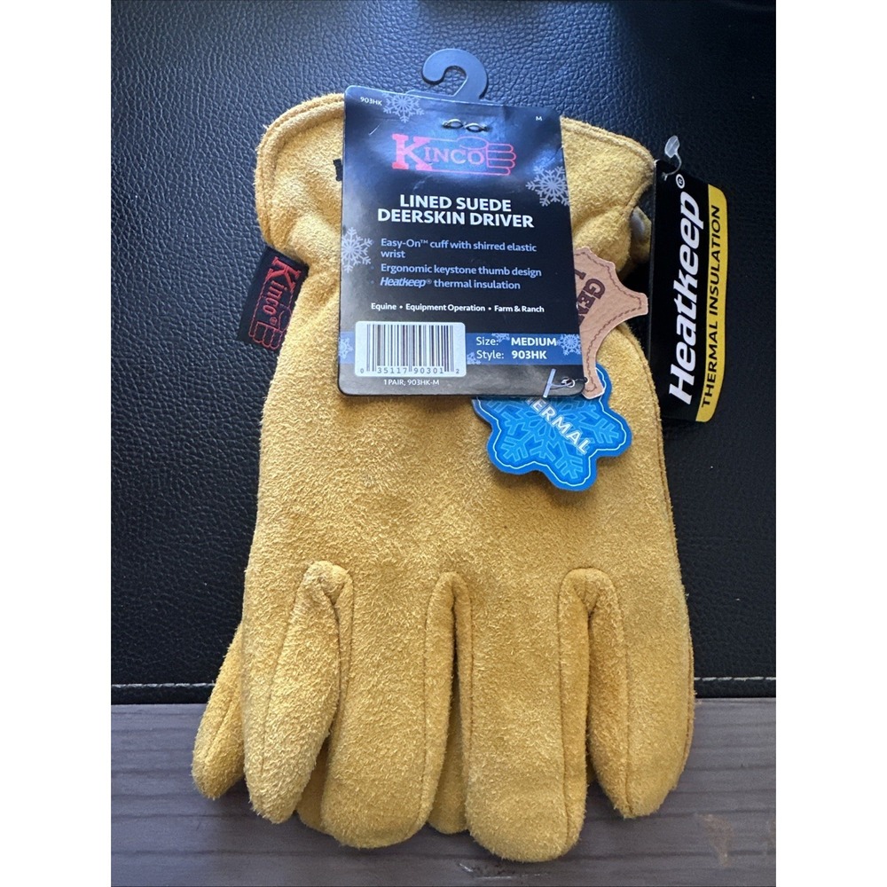 Kinco Lined Suede Deerskin Driver Glove 903HK-M Golden Thermal Insulated Mens M